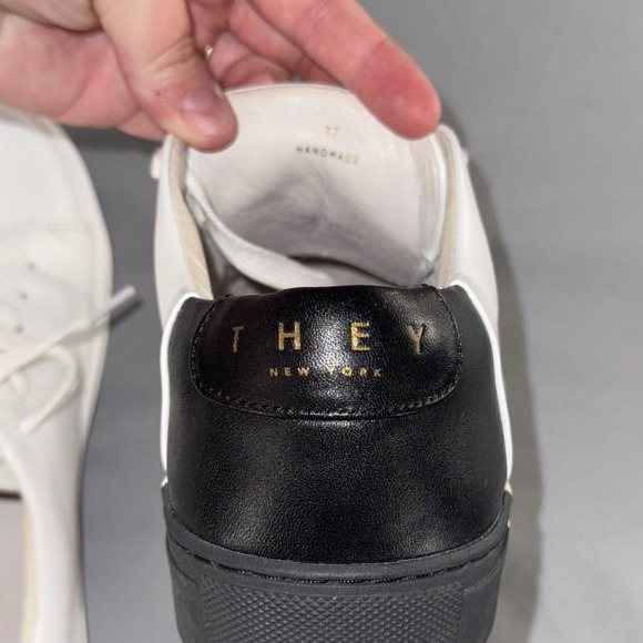 THEY New York White And Black Leather Sneakers Size 37 Handmade - Picture 7 of 9